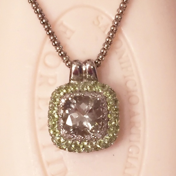 Green quartz and Peridot 925 Pendent Braided 925 Chain - Picture 1 of 12